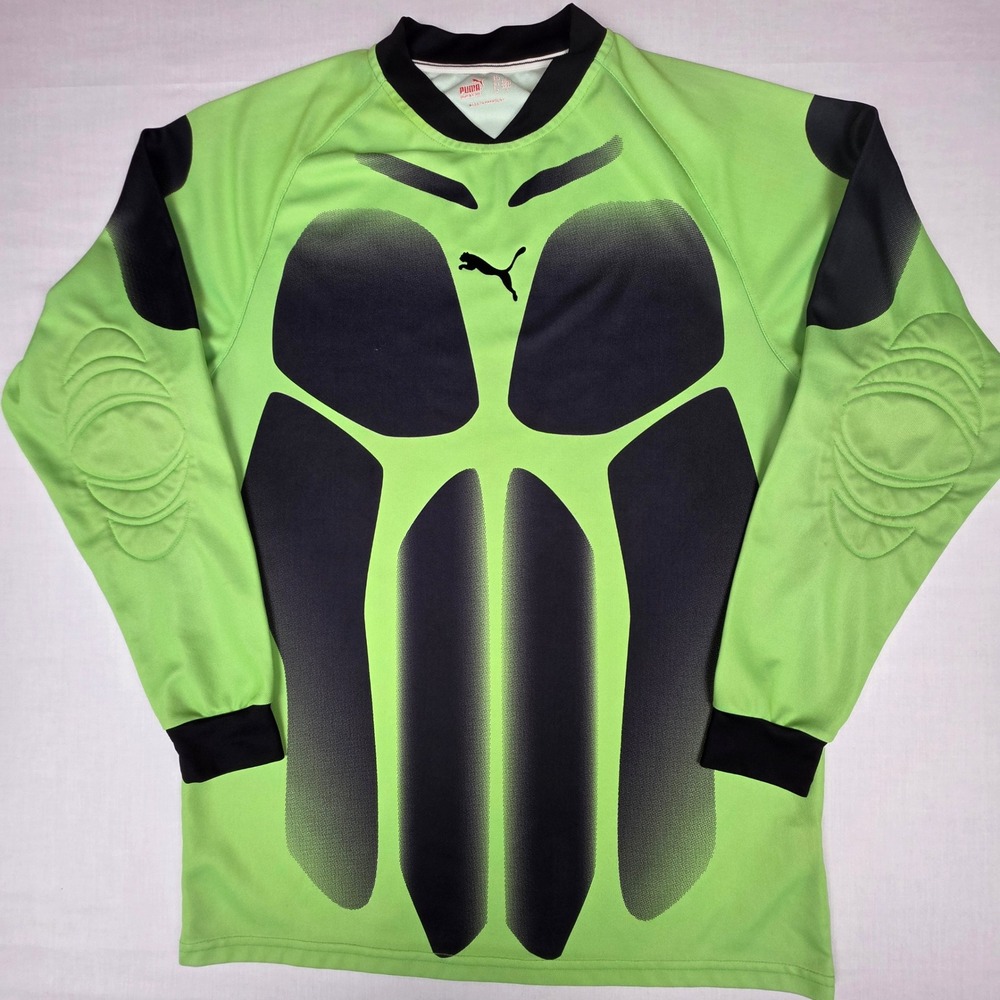 Puma Goalkeeper Padded Soccer Jersey Small Lime Green Mens Long Sleeve Polyester